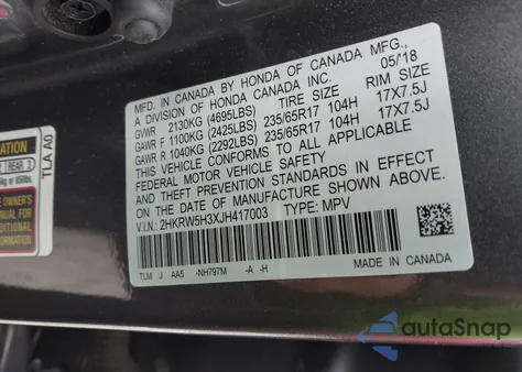 2018 Honda Cr-V Lx from USA, damaged, VIN 2HKRW5H3XJH417003